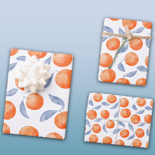 Watercolor-Zitrusorangen Mittelmeer Geschenkpapier Set