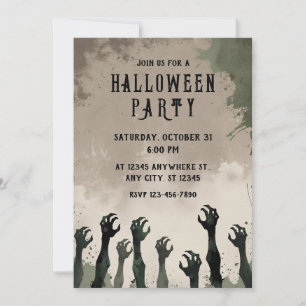 Watercolor Zombie Hands Halloween-Party Einladung