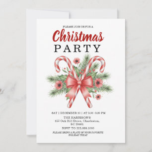 Watercolor-Zuckerrohr & roter Bogen Weihnachten Fe Einladung