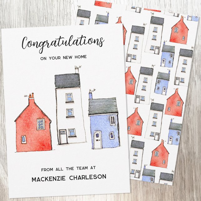 Watercolor Zuhause Real Anwesen Glückwunschkarte Ankündigung (Congratulations on your new home custom real estate letting agent housewarming card)