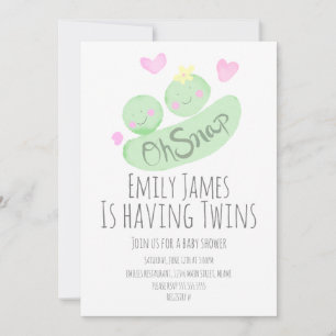 Watercolor Zwillinge Erbsenschoten Baby Shower Einladung