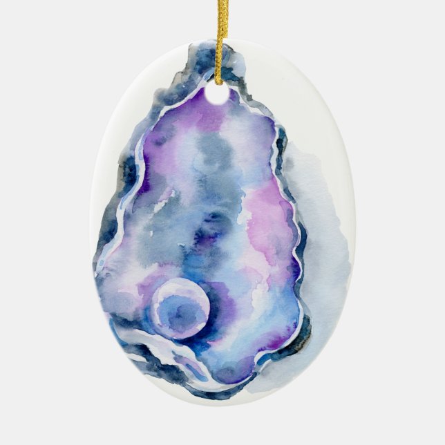 Watercoloraustern-Muschel mit Perle Keramikornament (Vorne)