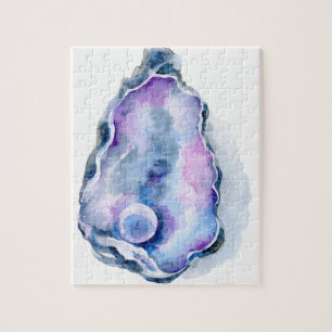 Watercoloraustern-Muschel mit Perle Puzzle