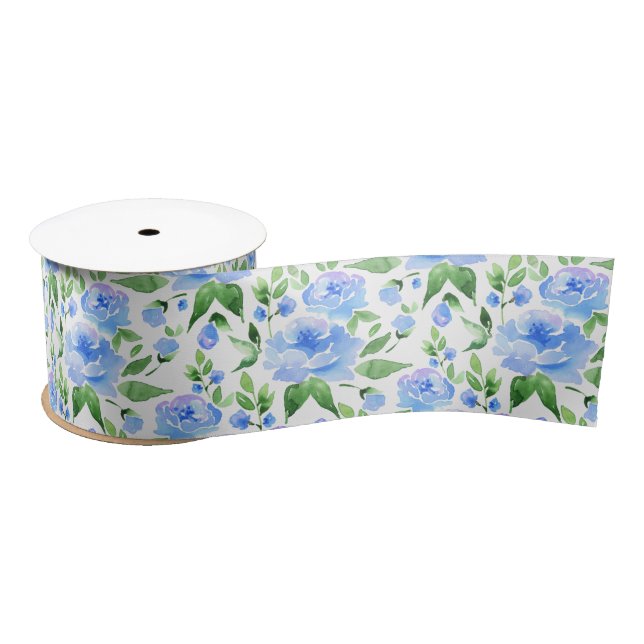 Watercolorblau-Blumen Satinband (Spule)