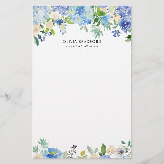 Watercolorblaue Hydrangeas-personalisiertes Briefpapier (Vorderseite)