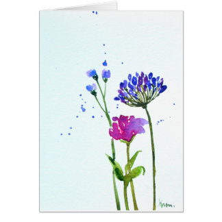 WatercolorBlue leere mit Blumenkarte 5" x7 "