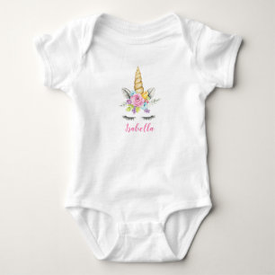 WatercolorblumenUnicorn personalisiert Baby Strampler