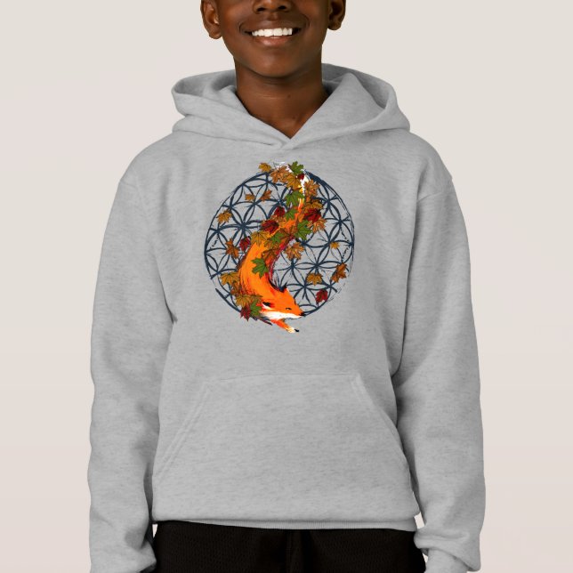 Watercolorfox-Blume des Leben-Geist-Tieres Hoodie (Vorderseite)