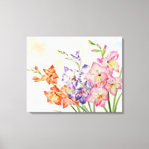 Watercolorgladiolus-Rosa, gelb und lila Leinwanddruck