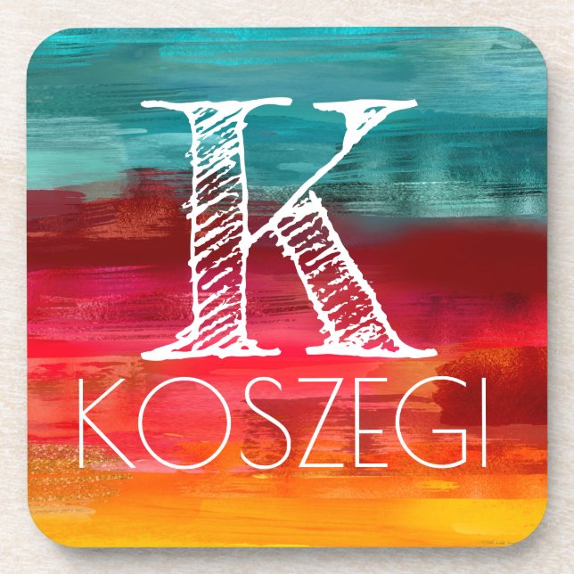 Watercolormonogramminitialen-Untersetzer-Set Getränkeuntersetzer (Vorderseite)