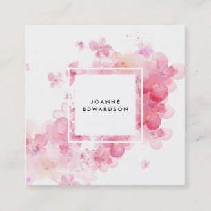Watercolorrosa BlumenSpritzer-Weißrahmen Quadratische Visitenkarte