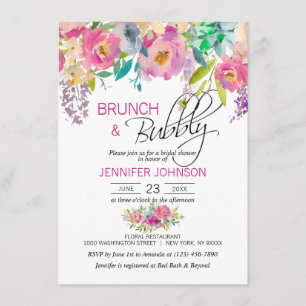 Watercolorrosa lila Brautmit blumenbrunch Einladung