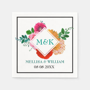 Watercolors Colorful Flowers Trendy Wedding Design Serviette