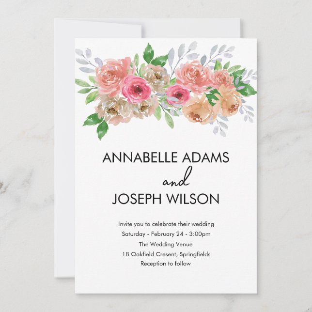 watercolors Florals Modern Botanical Wedding Einladung (Vorderseite)