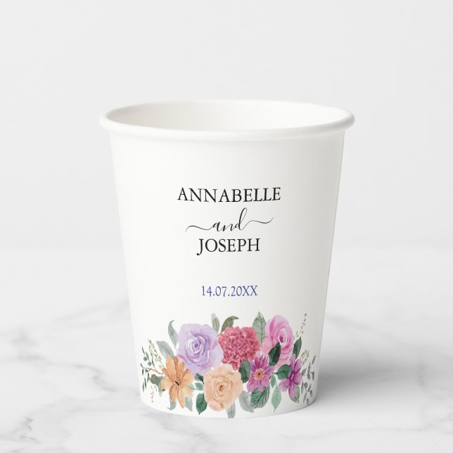 watercolors Florals Modern Botanical Wedding Pappbecher (Rückseite)