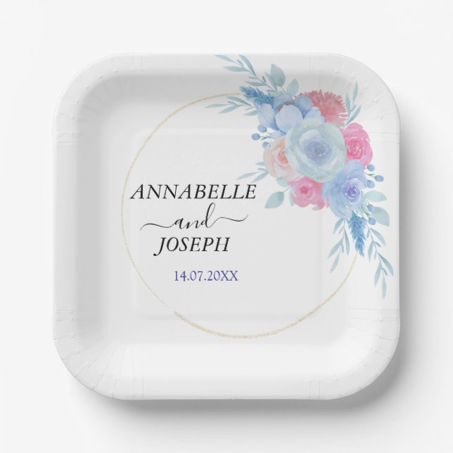 watercolors Florals Modern Botanical Wedding Pappteller (Vorderseite)