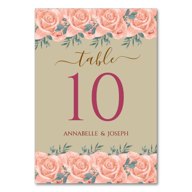 watercolors Florals Modern Botanical Wedding Tischnummer (Vorderseite)