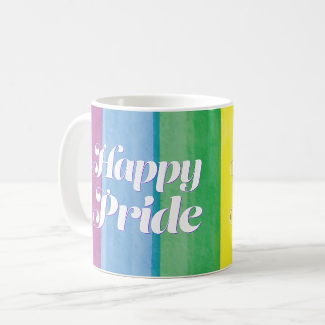 Watercolors Happy Pride Regenbogen Kaffeetasse (Vorderseite Links)