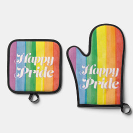 Watercolors Happy Pride Regenbogen Ofenhandschuh & Topflappen-Set