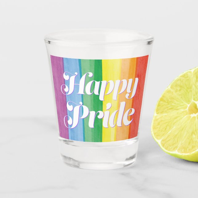 Watercolors Happy Pride Regenbogen Schnapsglas (Vorderseite)
