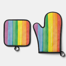 Watercolors Pride Regenbogen Ofenhandschuh & Topflappen-Set