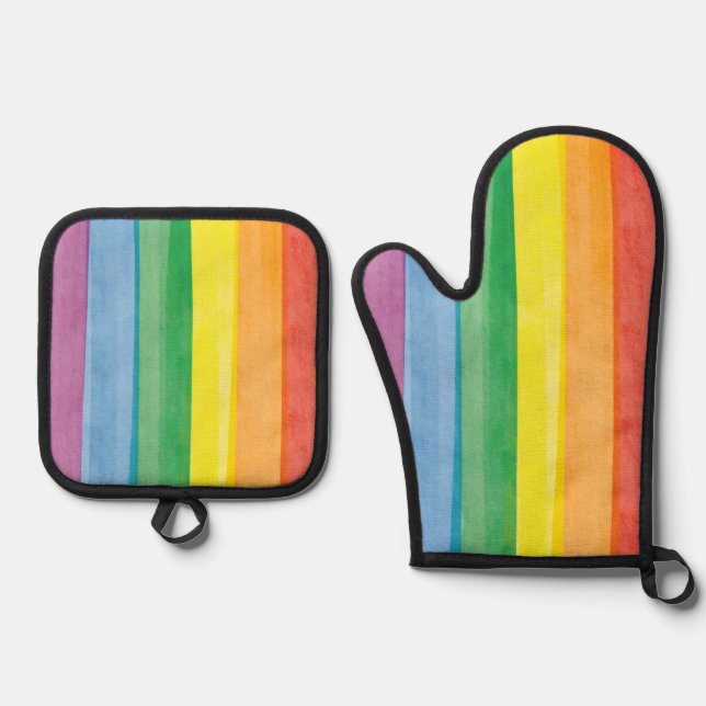 Watercolors Pride Regenbogen Ofenhandschuh & Topflappen-Set (Vorderseite)