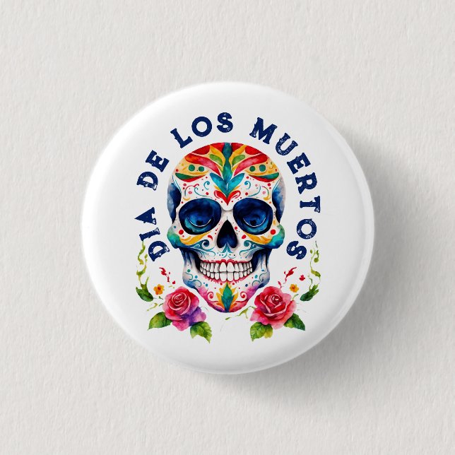 Watercolors Retro Sugar Skull Button (Vorderseite)