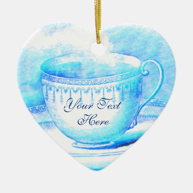 Watercolorteacup-personalisierte Verzierung Keramik Ornament (Vorne)