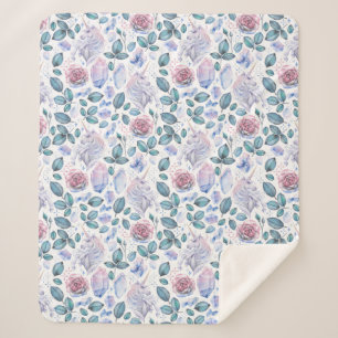 Watercolorunicorn-Kristall-u. Rosen-Muster Sherpadecke