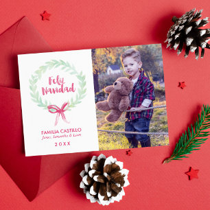 WatercolorWreath Feliz Navidad Foto Feiertagskarte