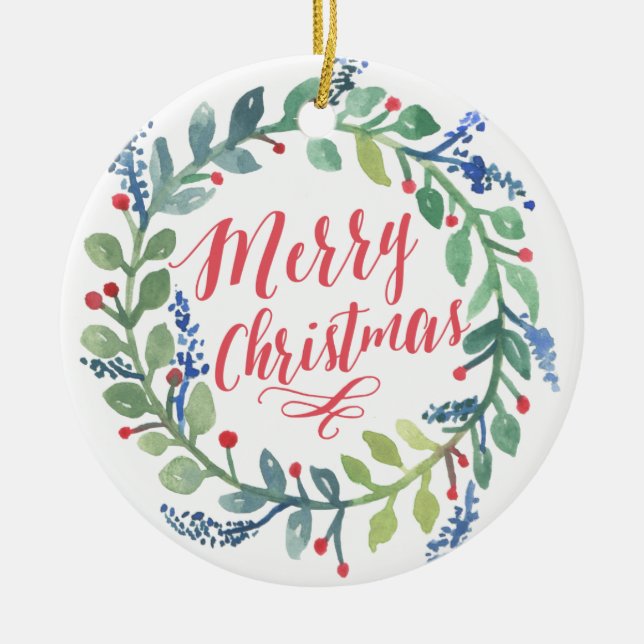 Watercolorwreath-WeihnachtsFoto Keramikornament (Vorne)