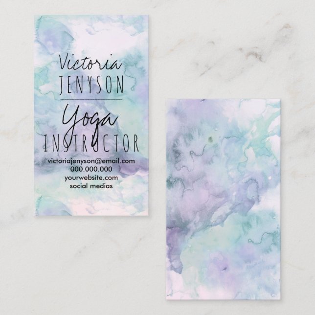 Watercoloryoga Türkis des modernen Lavendels lila Visitenkarte (Vorne/Hinten)