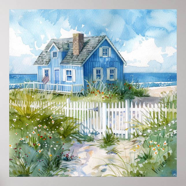 Watercolour Beach Cottage Poster (Vorne)