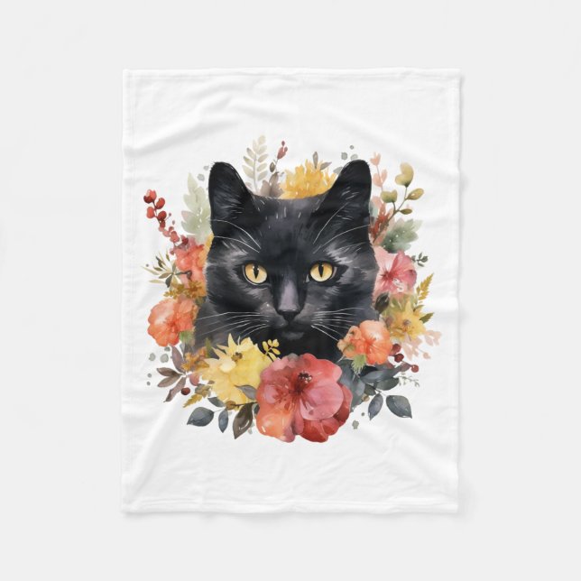 Watercolour Black Cat Fleecedecke (Vorderseite)