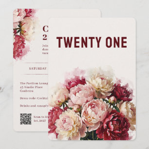 Watercolour Blooms 21. Geburtstag Pfingstrose Einladung