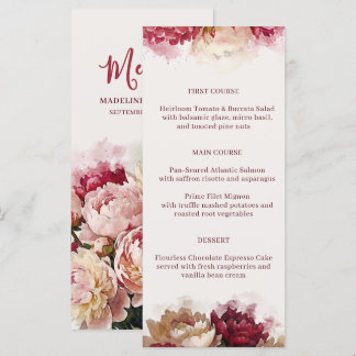 Watercolour Blooms | Romantischer Empfang mit Pfin Menükarte