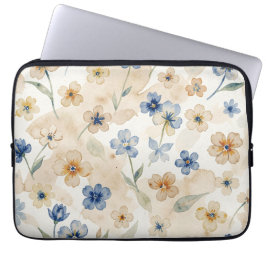 Watercolour Blue and Yellow Floral  Laptopschutzhülle