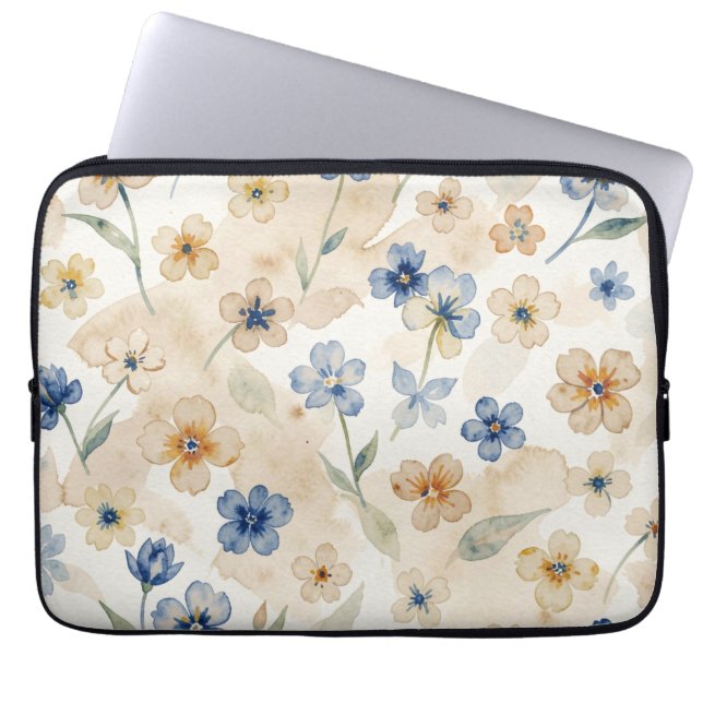 Watercolour Blue and Yellow Floral  Laptopschutzhülle (Vorderseite)