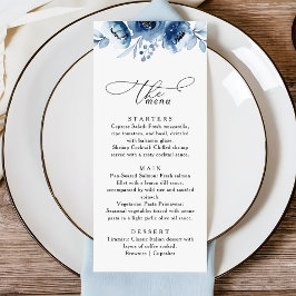 Watercolour Blush Floral Dusty Blue Wedding Menükarte