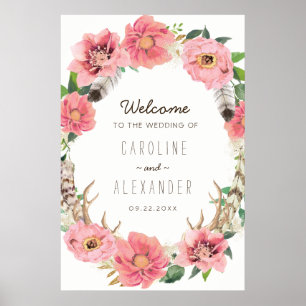Watercolour Boho Feathers Welcome Sign (24x36) Poster