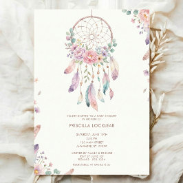 watercolour Boho flower Dreamcatcher Baby Shower Einladung