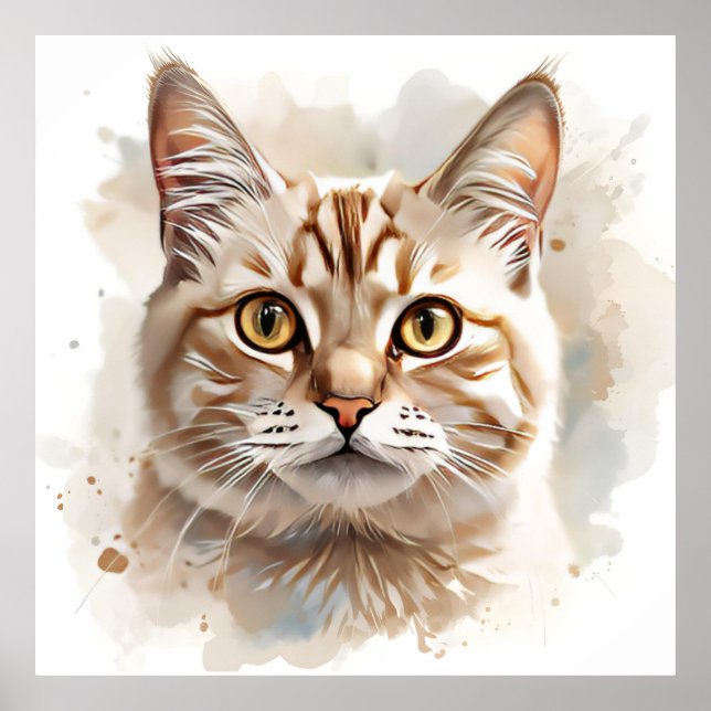 “Watercolour Cat Art – Cute Feline Painting Poster (Vorne)