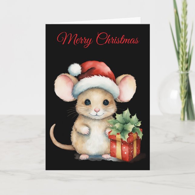 Watercolour Christmas Mouse Feiertagskarte (Vorderseite)