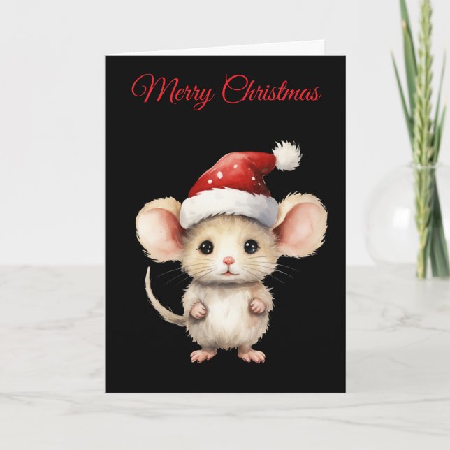 Watercolour Christmas Mouse Feiertagskarte (Vorderseite)
