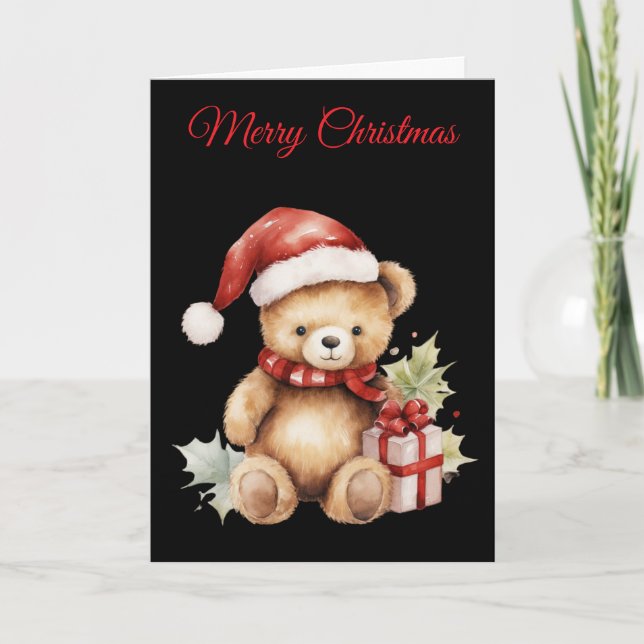 Watercolour Christmas Teddy Bear Feiertagskarte (Vorderseite)