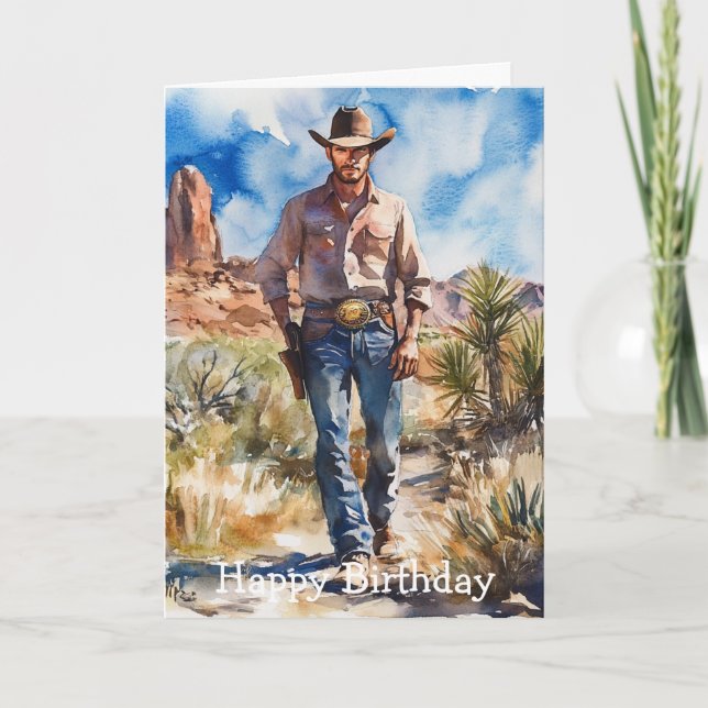 Watercolour Cowboy in Desert Karte (Vorderseite)