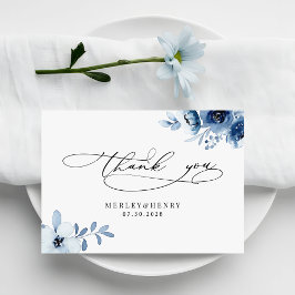 Watercolour Dusty Blue Floral Elegant Wedding Dankeskarte