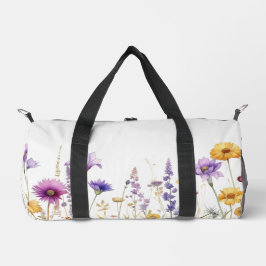 Watercolour field of wildflowers duffle bag