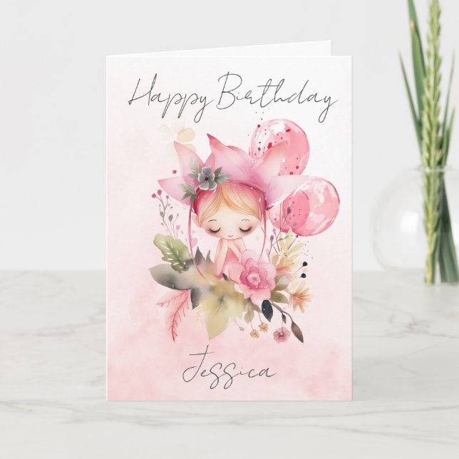 Watercolour Floral Fairy Birthday Card Karte (Vorderseite)