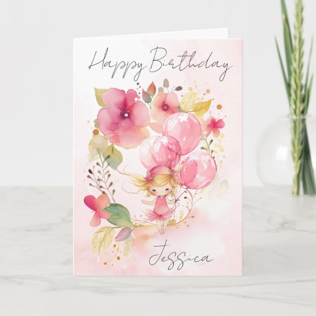 Watercolour Floral Fairy Birthday Card Karte (Vorderseite)